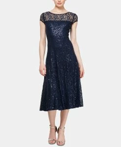 SL Fashions Equined Lace Midi Dress