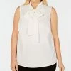 Bar III Trendy Plus Size Bow-Neck Blouse, Created For Macy's