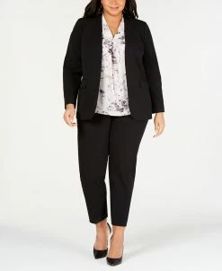 Bar III Trendy Plus Size Open-Front Jacket, Printed Blouse & Straight-Leg Pants, Created For Macy's