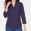 Karen Scott 3/4-Sleeve Woven Shirt, Created For Macy's