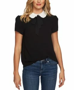 CeCe Tie-Neck Peter Pan-Collar Top