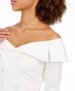 Adrianna Papell Double-Breasted Off-The-Shoulder Top -Anne Klein Sales Store 15067495 fpx