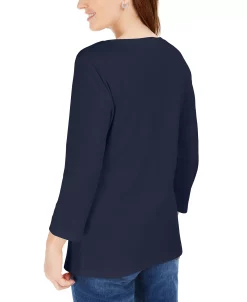 Karen Scott Cotton Henley V-Neck Top, Created For Macy's -Anne Klein Sales Store 15656038 fpx