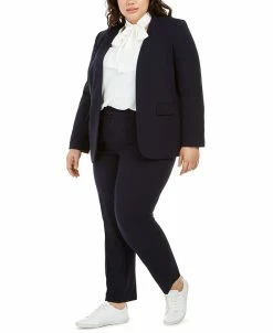 Bar III Trendy Plus Size Open-Front Blazer, Tie-Neck Blouse & Ankle Pants, Created For Macy's