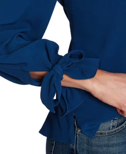 CeCe Women's Solid Long Sleeve V-Neck Tie-Cuff Blouse -Anne Klein Sales Store 17783269 fpx