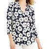 Charter Club Women's Floral-Print Pleated-Neck Top, Created For Macy's