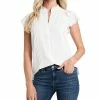 CeCe Women's Short Sleeve Pin-tuck Ruffled Button-up Blouse