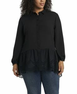 Vince Camuto Women's Plus Size Long Sleeve Peplum Tunic With Lace