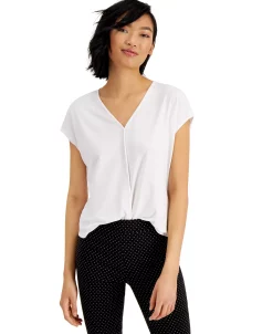 Bar III Women's Seamed V-Neck Top, Created For Macy's -Anne Klein Sales Store 18519169 fpx