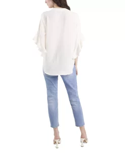 Vince Camuto Women's Ruffle Sleeve Henley Blouse -Anne Klein Sales Store 18546789 fpx