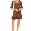 CeCe Women's Leopard-Print Elbow Sleeve Ruffled Dress