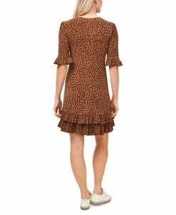 CeCe Women's Leopard-Print Elbow Sleeve Ruffled Dress -Anne Klein Sales Store 18738544 fpx