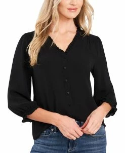 CeCe Women's Ruffled Button-Front Elbow Sleeve Blouse
