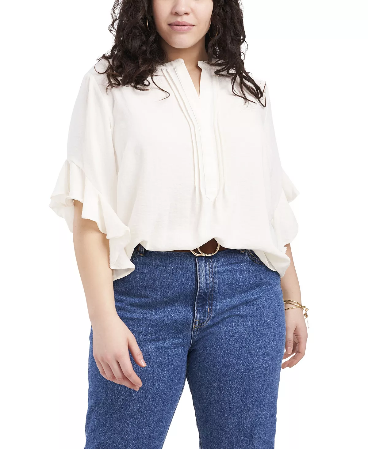 Vince Camuto Plus Size Ruffle Sleeve Henley Blouse 1 Vince Camuto Plus Size Ruffle Sleeve Henley Blouse
