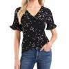 CeCe Women's Cascading Florets Short Ruffled Sleeve Top