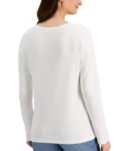 Karen Scott Long Sleeve Cotton Scoop-Neckline Top, Created For Macy's -Anne Klein Sales Store 19036843 fpx