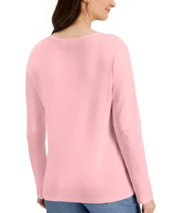Karen Scott Long Sleeve Cotton Scoop-Neckline Top, Created For Macy's -Anne Klein Sales Store 19036868 fpx