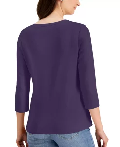 Karen Scott Cotton Henley V-Neck Top, Created For Macy's -Anne Klein Sales Store 19042572 fpx