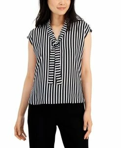 Bar III Women's Striped Tie-Neck Top, Created For Macy's