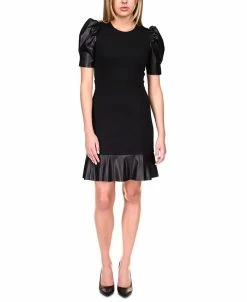 Michael Kors Puff-Sleeve Ruffle-Trim Dress