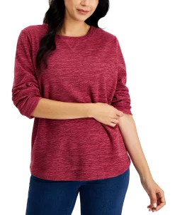 Karen Scott Long Sleeve Spacedye Microfleece Top -Anne Klein Sales Store 19455975 fpx