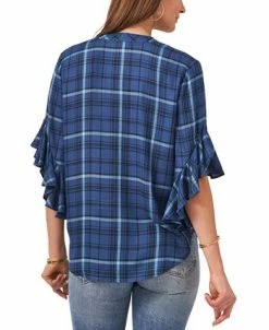 Vince Camuto Women's Plaid Ruffle-Sleeve Top -Anne Klein Sales Store 19516978 fpx