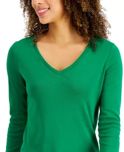 Charter Club Women's Cotton Long-Sleeve V-Neck T-Shirt, Created For Macy's -Anne Klein Sales Store 19530461 fpx