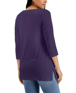 Karen Scott Boat-Neck 3/4-Sleeve Top, Created For Macy's -Anne Klein Sales Store 19547165 fpx
