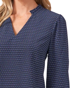CeCe Women's V-Neck Ruffled 3/4-Sleeve Printed Blouse -Anne Klein Sales Store 19585931 fpx