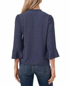 CeCe Women's V-Neck Ruffled 3/4-Sleeve Printed Blouse -Anne Klein Sales Store 19585939 fpx