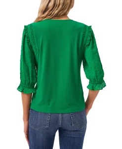 CeCe Women's Ruffle Mixed-Media Elbow Sleeve Blouse -Anne Klein Sales Store 19587963 fpx