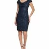 Vince Camuto Draped-Neck Sequinned Bodycon Dress