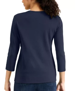 Karen Scott V-Neck 3/4-Sleeve Top, Created For Macy's -Anne Klein Sales Store 19721304 fpx