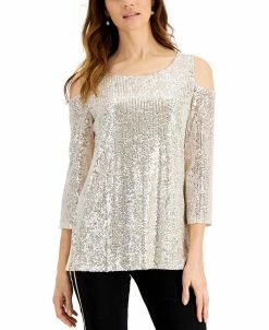 JM Collection Sequin Cold-Shoulder Top, Created For Macy's
