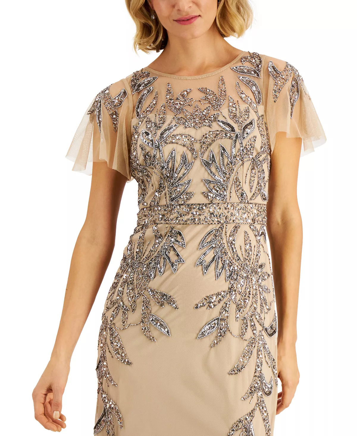 Papell Studio Beaded Illusion-Sleeve Gown 4 Papell Studio Beaded Illusion-Sleeve Gown - Image 4