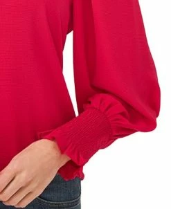 CeCe Women's Solid Smocked-Cuff V-Neck Charmeuse Blouse -Anne Klein Sales Store 19850284 fpx