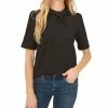 CeCe Women's Faux Suede-Trimmed Tie-Neck Short Sleeve Blouse