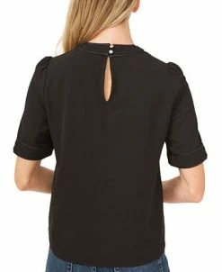 CeCe Women's Faux Suede-Trimmed Tie-Neck Short Sleeve Blouse -Anne Klein Sales Store 19850410 fpx