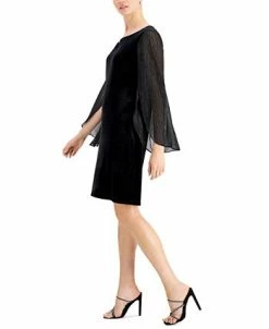 Connected Velvet Sheer-Sleeve Dress -Anne Klein Sales Store 19878410 fpx