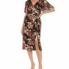 Adrianna Papell Floral-Print Metallic Flutter-Sleeve Dress