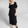 And Now This Women's Cotton Smocked Puffed Sleeve Midi Dress