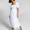 And Now This Women's Cotton Smocked Puffed Sleeve Midi Dress