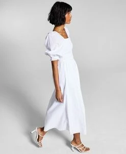 And Now This Women's Cotton Smocked Puffed Sleeve Midi Dress -Anne Klein Sales Store 20058016 fpx