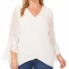 Vince Camuto Plus Size Textured Flutter-Sleeve Top