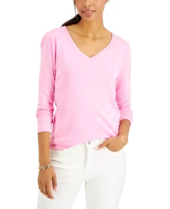 Charter Club Women's Cotton Long-Sleeve V-Neck T-Shirt, Created For Macy's -Anne Klein Sales Store 20186827 fpx