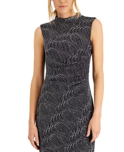 Anne Klein Metallic Swirl Side-Ruched Midi Dress -Anne Klein Sales Store 20287543 fpx