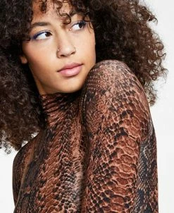 Bar III Snakeskin-Print Turtleneck Bodysuit, Created For Macy's -Anne Klein Sales Store 20595831 fpx