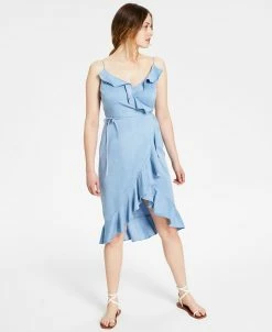 Bar III Women's Ruffled-Edge Wrap Dress, Created For Macy's