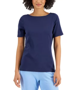 Charter Club Women's Cotton Boat-Neck Top, Created For Macy's -Anne Klein Sales Store 20721808 fpx