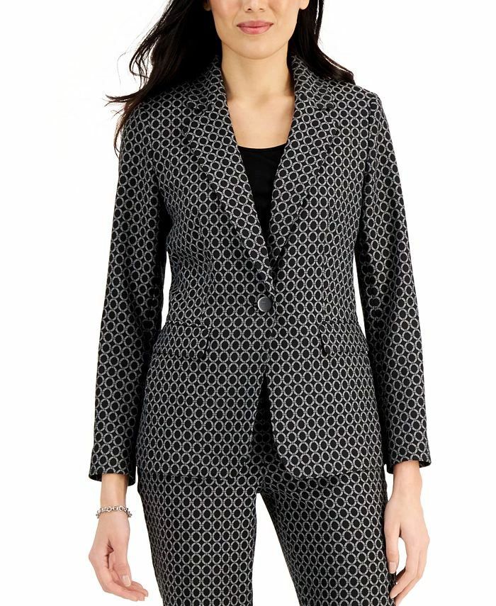 Kasper Ring-Print One-Button Blazer 1 Kasper Ring-Print One-Button Blazer